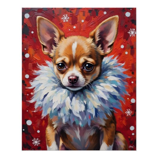 Sassy Chihuahua Dog in Fluffy Winter Fur Collar Perfect Poster (Voorkant)