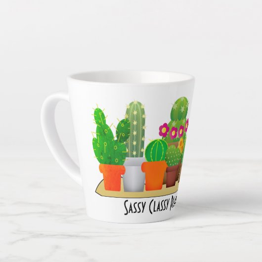 Sassy Classy Cactus Plant Lady Waterverf Latte Mok (Linkerhoek)