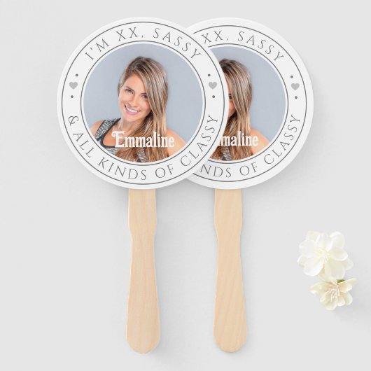 Sassy & Classy Custom Foto & Naam Verjaardagsfeest Handwaaier (Voorkant en achterkant)