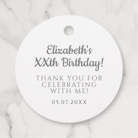 Sassy & Classy Custom Foto Verjaardagsfeestje Wit Bedankjes Labels (Achterkant)