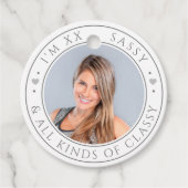 Sassy & Classy Custom Foto Verjaardagsfeestje Wit Bedankjes Labels (Voorkant)