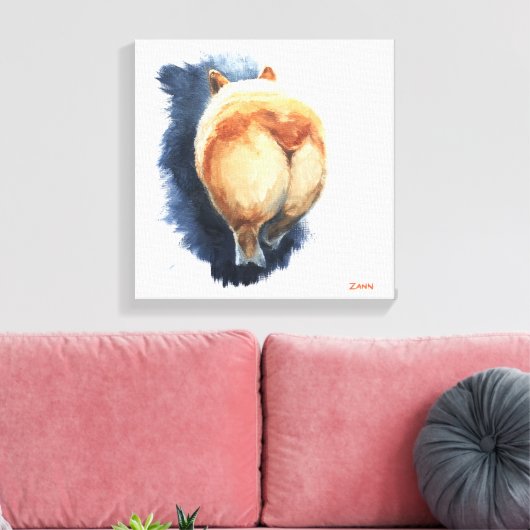 Sassy Corgi Butt Canvas Print 12" x 12" (Insitu (Woonkamer))