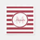 Sassy Deep Red Even Stripes met naam en monogram Servetten (Voorkant)