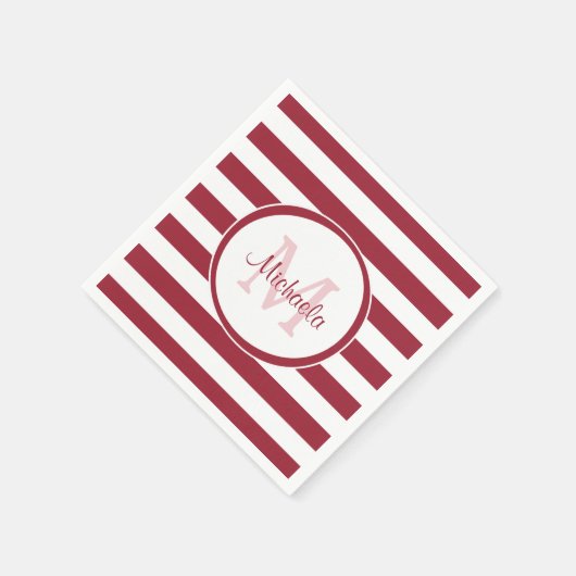 Sassy Deep Red Even Stripes met naam en monogram Servetten (Hoek)