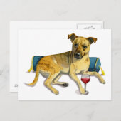 Sassy Dog Enjoing Wine Waterverf Painting Briefkaart (Voorkant / Achterkant)