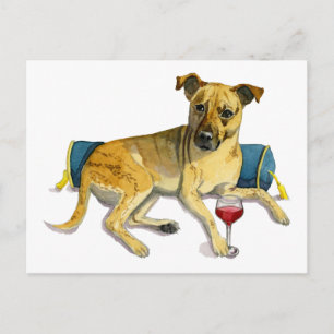 Sassy Dog Enjoing Wine Waterverf Painting Briefkaart