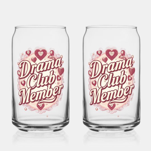 Sassy "Drama Club Member" with Hearts Blikvorm Glas (Voorkant)