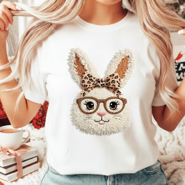 Sassy Easter Bunny Glasses Leopard Bow Tie Women's T-shirt