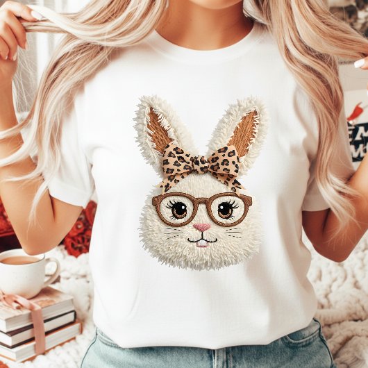 Sassy Easter Bunny Glasses Leopard Bow Tie Women's T-shirt