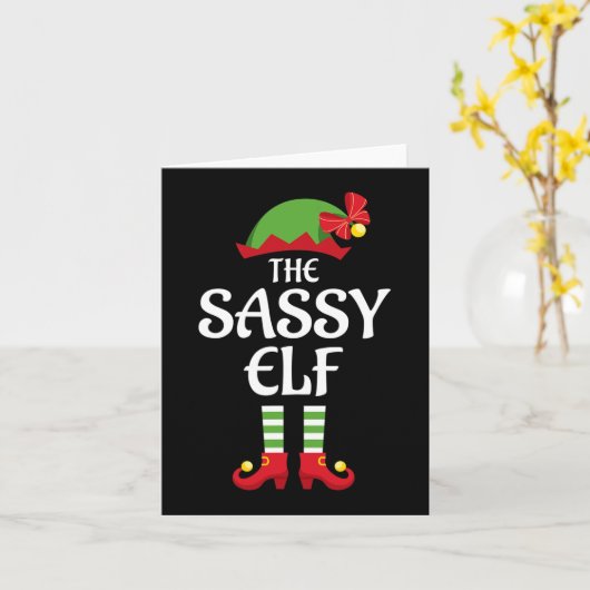 Sassy Elf Family Matching Group Kerstmis Kaart (Gele Bloem)