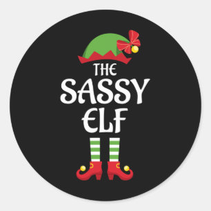 Sassy Elf Family Matching Group Kerstmis Ronde Sticker