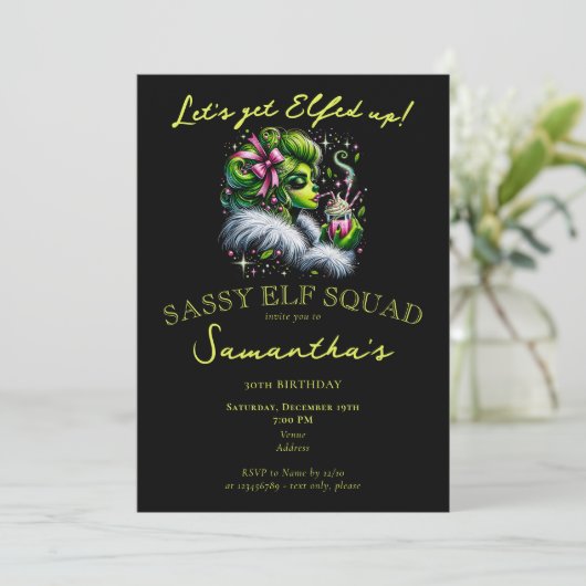 Sassy Elf Squad Meisjes avondje uit Kerstverjaarda Kaart (Staand voorkant)