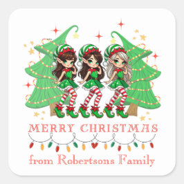 Sassy Elves dansen rond de kerstboom Vierkante Sticker