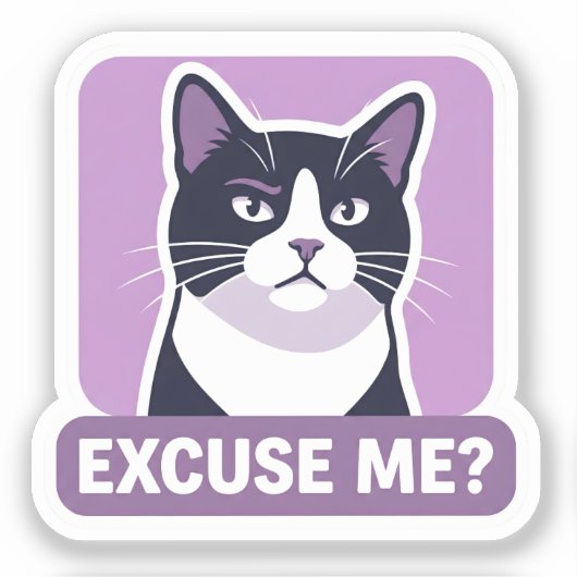 Sassy 'Excuse Me?' Tuxedo Cat  Sticker (Voorkant)
