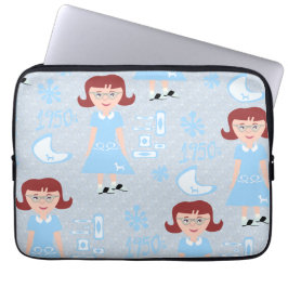 Sassy Fifties Girl Blue Classic Sweetheart Pattern Laptop Sleeve