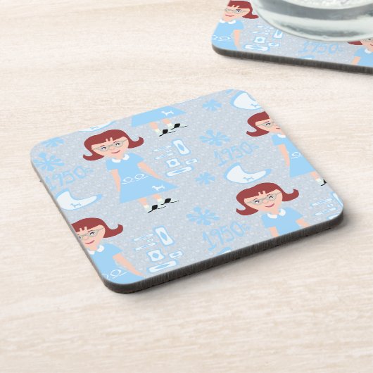 Sassy Fifties Girl Pattern Fun Retro Art Design Bier Onderzetter (Linkerzijde)