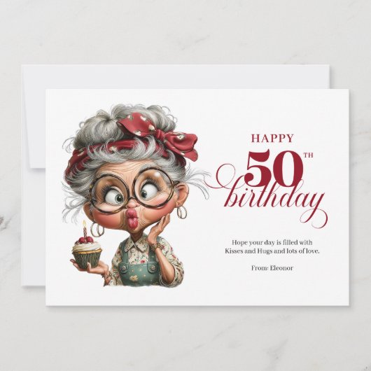 Sassy fifty funny lady whimsical birthday card kaart (Voorkant)