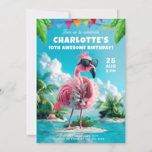 Sassy Flamingo Beach Party, zoete 16 verjaardag Kaart (Voorkant)