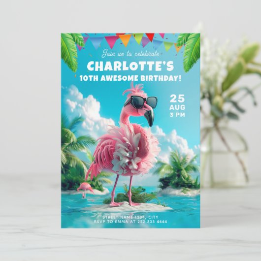 Sassy Flamingo Beach Party, zoete 16 verjaardag Kaart (Staand voorkant)