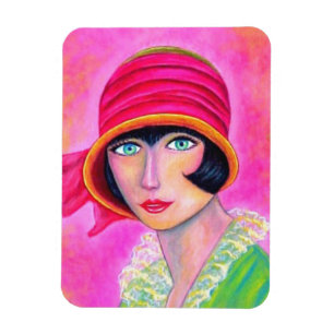 Sassy Flapper Girl Hot Pink Pet Roaring Twenties Magneet