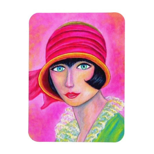 Sassy Flapper Girl Hot Pink Pet Roaring Twenties Magneet (Verticaal)