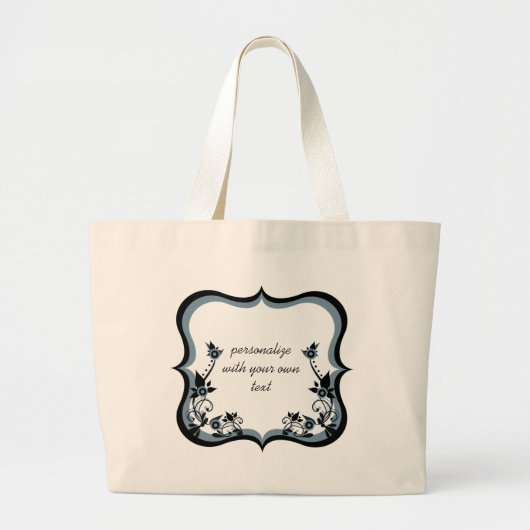 Sassy Floral Lijst Bag, Dark Periwinkle Grote Tote Bag (Voorkant)