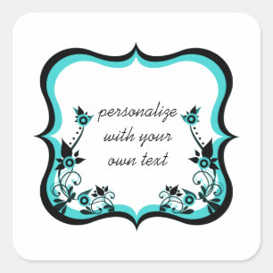 Sassy Floral Lijst Square Stickers, Turquoise Vierkante Sticker