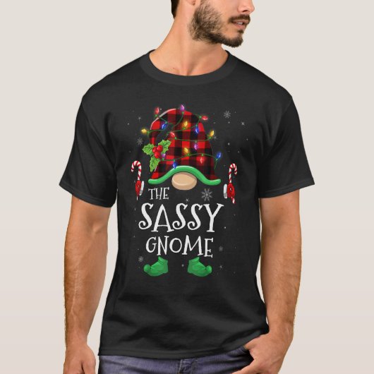 Sassy Gnome Buffalo Plaid Matching Family Christma T-shirt (Voorkant)