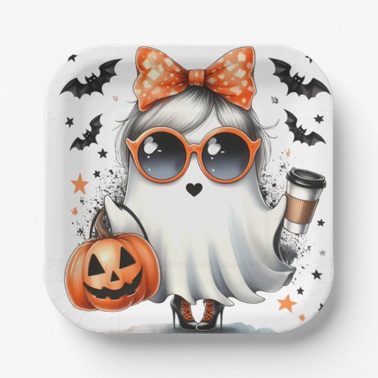 Sassy Halloween Ghost / Party Papieren Bordje (Voorkant)