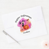 Sassy Halloween-heks met kat Ronde Sticker (Envelop)