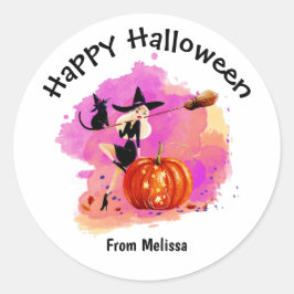 Sassy Halloween-heks met kat Ronde Sticker
