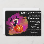 Sassy Halloween Witch met kat Birthday uitnodiging (Voorkant)
