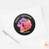 Sassy Halloween Witch met Kat Classic Round Stick Ronde Sticker (Envelop)