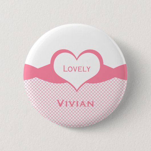 Sassy Heart Fishnet Button, Roze Ronde Button 5,7 Cm (Voorkant)