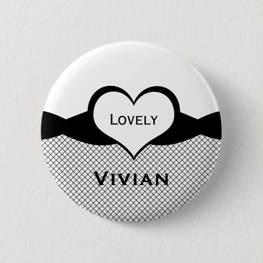 Sassy Heart Fishnet Button, zwart-wit Ronde Button 5,7 Cm (Voorkant)