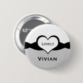 Sassy Heart Fishnet Button, zwart-wit Ronde Button 5,7 Cm (Voorkant /achterkant)