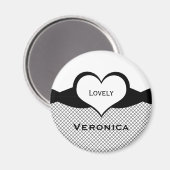 Sassy Heart Fishnet Magnet, Black and White Magneet (Voorkant / Achterkant)