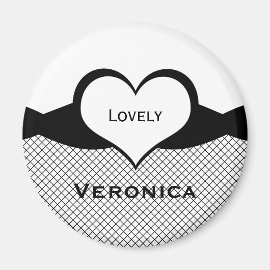 Sassy Heart Fishnet Magnet, Black and White Magneet (Voorkant)