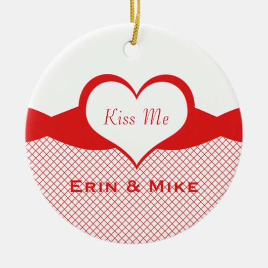 Sassy Heart Fishnet Ornament, Red Keramisch Ornament (Voorkant)