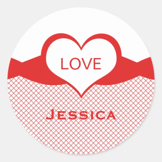 Sassy Heart Fishnet Stickers, Red Ronde Sticker (Voorkant)