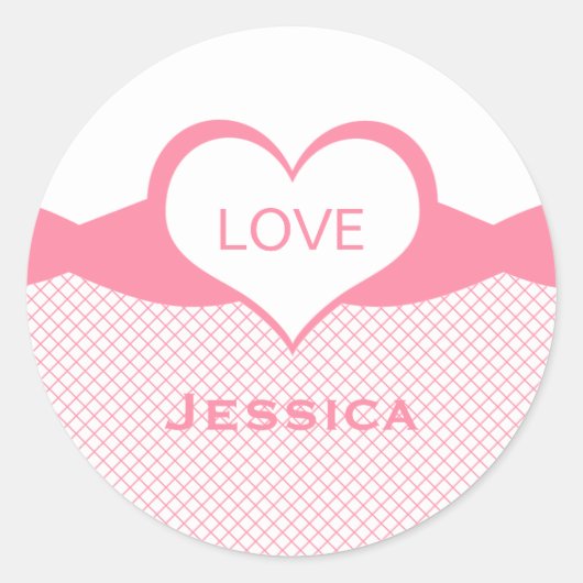 Sassy Heart Fishnet Stickers, roze Ronde Sticker (Voorkant)