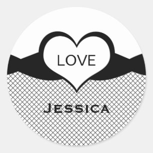 Sassy Heart Fishnet Stickers, zwart-wit Ronde Sticker