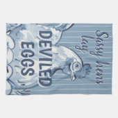 Sassy Hens Lay Deviled Eggs Funny Blue Chicken Art Theedoek (Horizontaal)