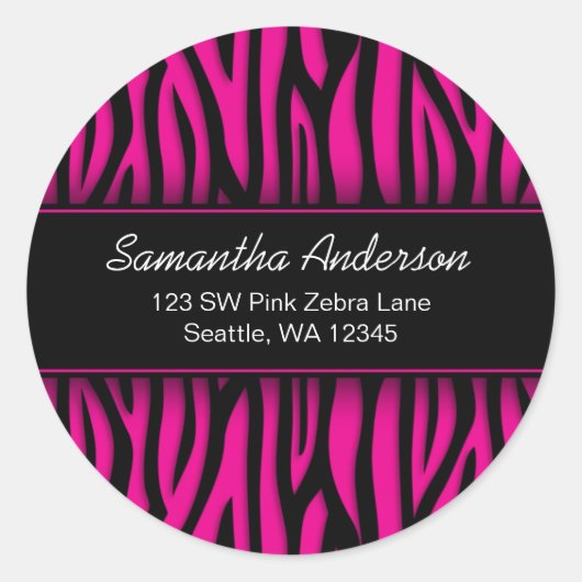 Sassy Hot Roze Zebra Aangepaste adreslabel Sticker (Voorkant)