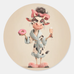 Sassy Koe in Spa-modus Ronde Sticker