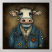 Sassy Koe Threads - Funny koe in een kostuum Poster (Voorkant)