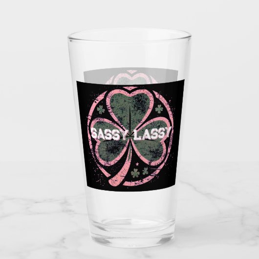 Sassy Lassy Grunge Roze Klaver T-shirt Glas (Voorkant)