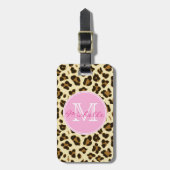 Sassy Leopard Print met roze Monogram Bagagelabel (Voorkant verticaal)