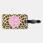 Sassy Leopard Print met roze Monogram Bagagelabel (Achterkant horizontaal)