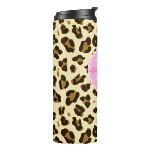 Sassy Leopard Print met roze Monogram Thermosbeker (Gedraaid links)